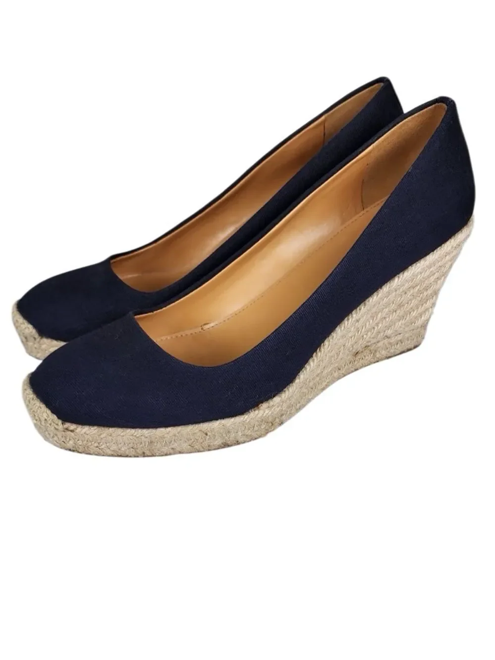 J. Crew J by Crew Navy Blue Canvas Espadrille Wedge Sandals, Size 9